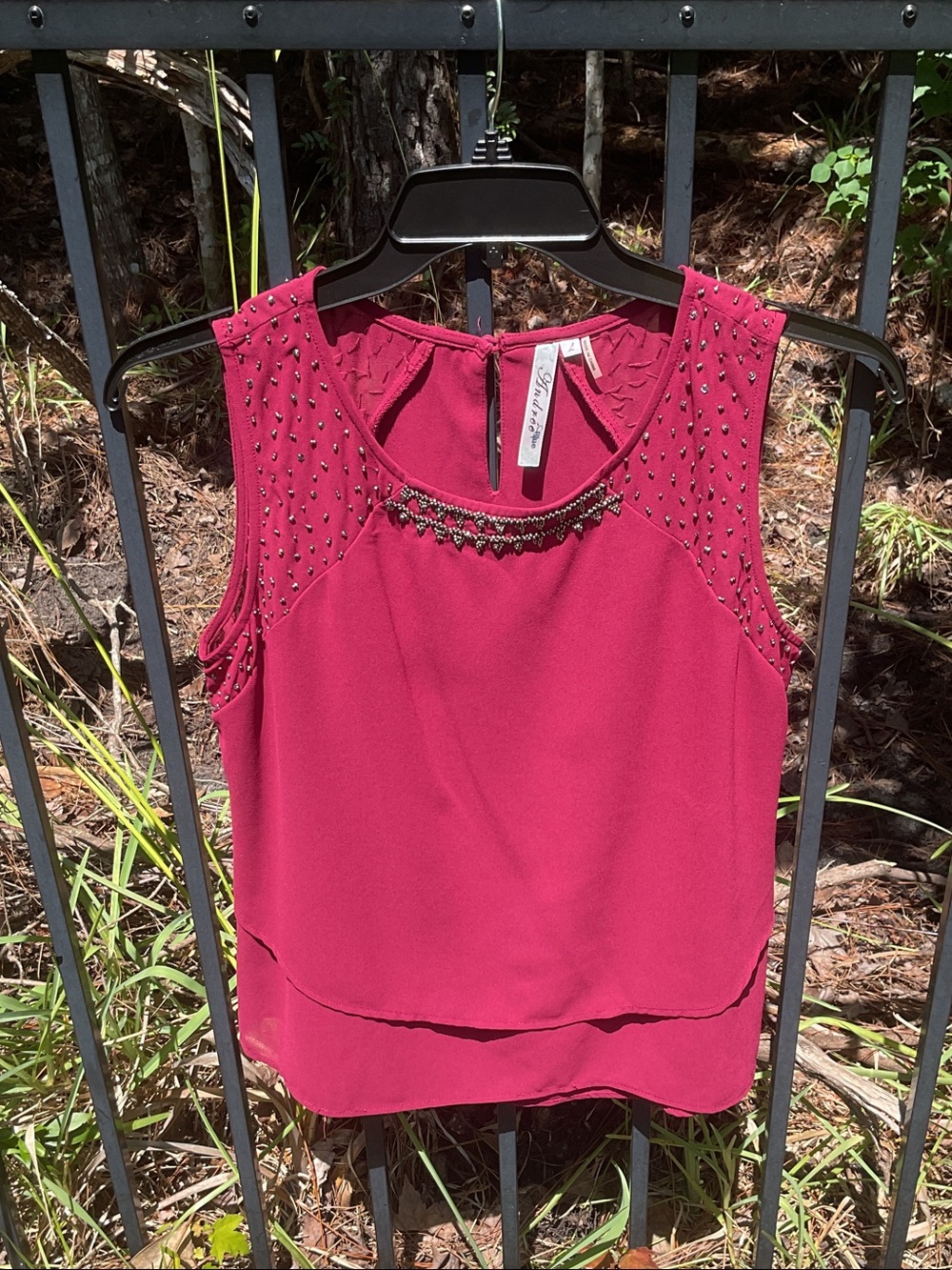 Embellished Sleeveless Camisole in Berry